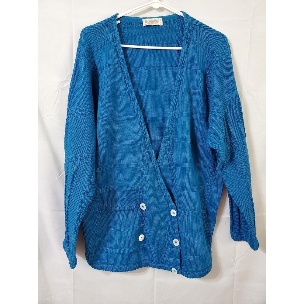 Vintage Bruestle Cardigan Sweater Deep V Neck Blue Size 8 Cotton Made Germany